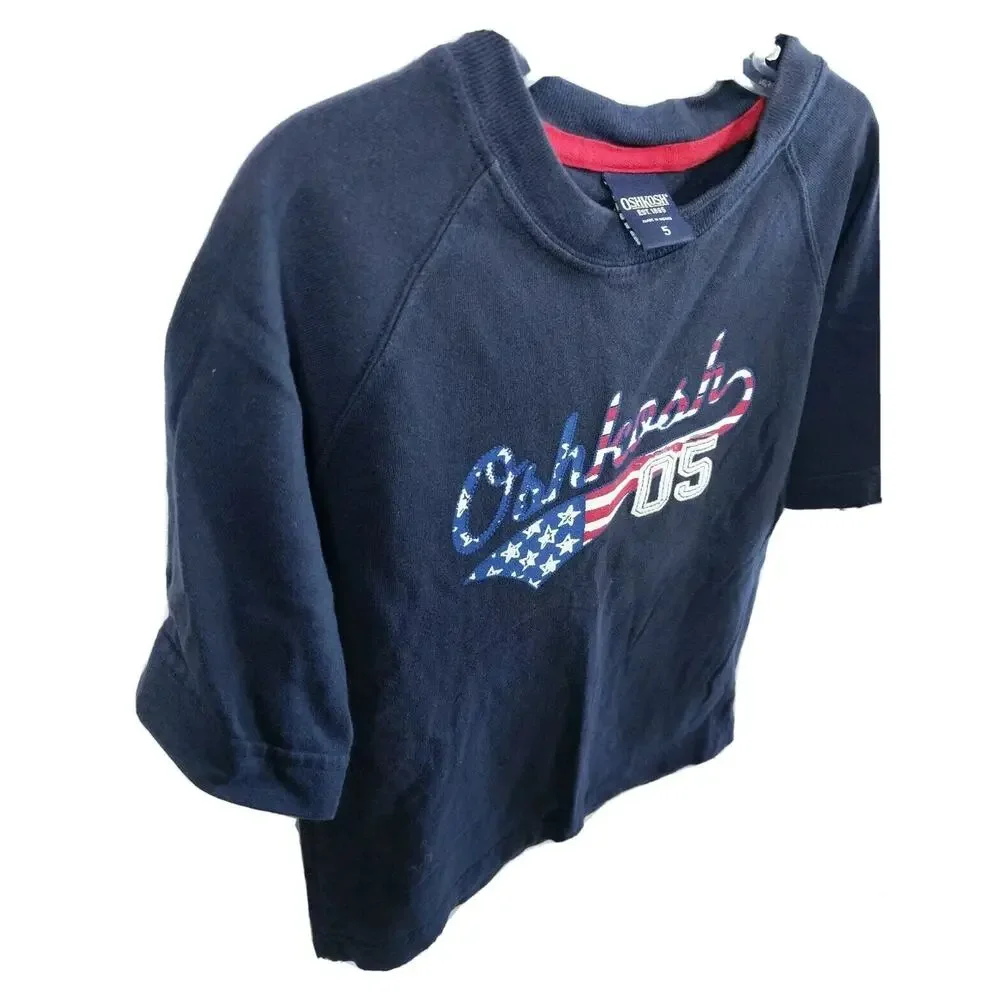 Oshkosh Boys Size 5 T-Shirt Navy Patriotic Holiday July 4th Short Sleeve 05